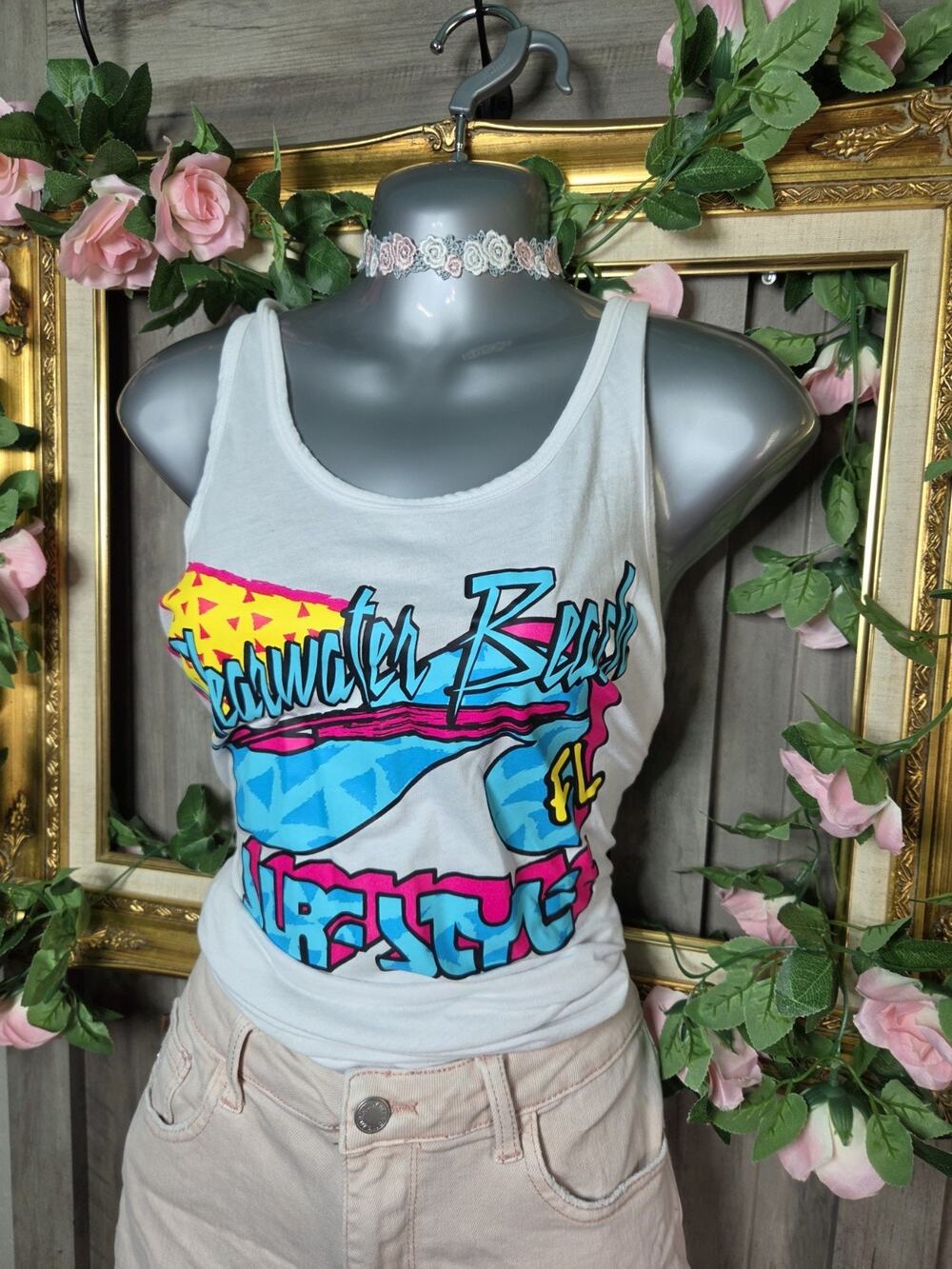 Miami Fuego Women’s White Graphic Racerback Scoop Neck Tank Top Size XL